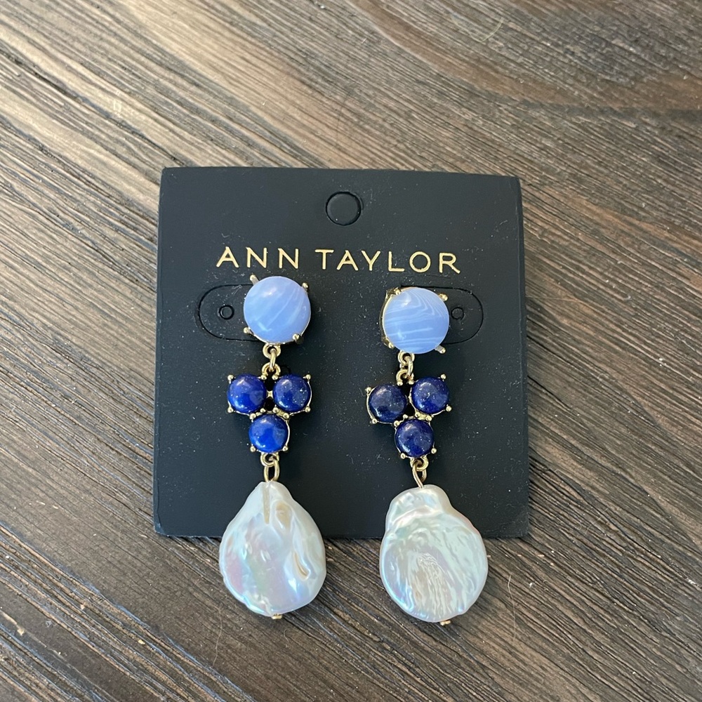 Ann Taylor Marbleized Ball Freshwater Pearl Drop Earrings